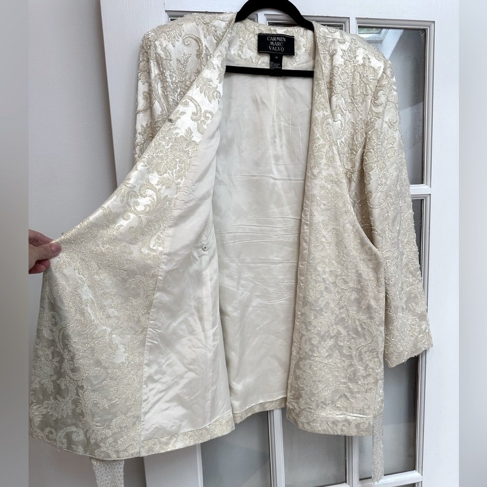 Vintage Carmen Marc Valvo Ivory Cream Lace Sequin Beaded Formal Jacket Size 14 L - Picture 5 of 16